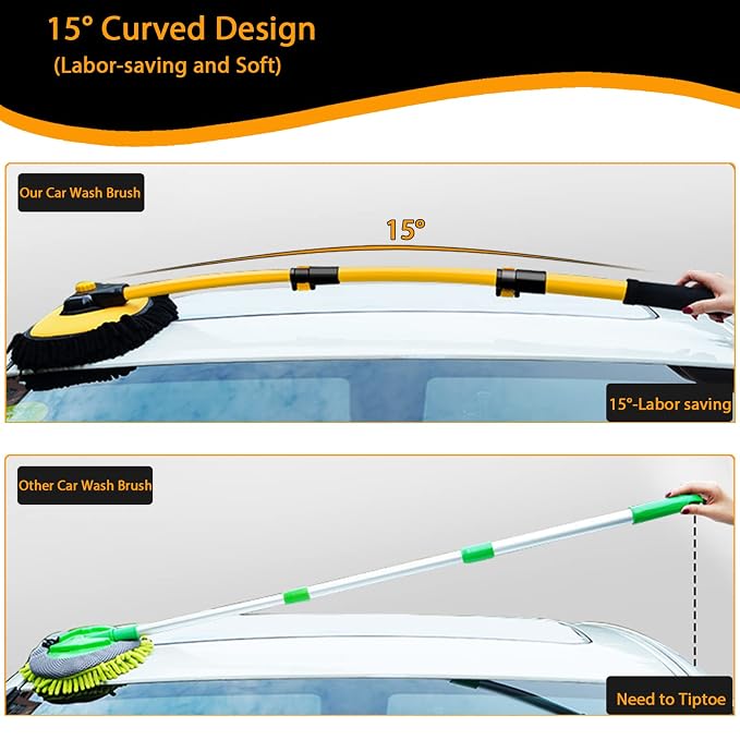 Car Wash Brush with Long Handle 15° Bend